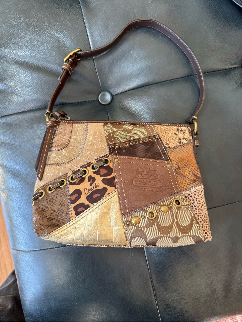 Y2K Coach brown and tan patchwork  bag. Nuber 42005
